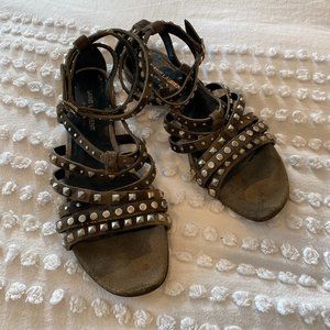 Saint Laurent Studded Gladiator Sandals in Camo Suede - Size 39.5